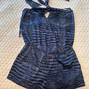 COPY - BCBGMaxAzria Blue Halter Romper with crocodile stripes